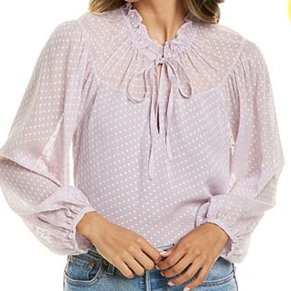 Rebecca Taylor Women's Purple  Satin Dot Clip Blouse Size 12